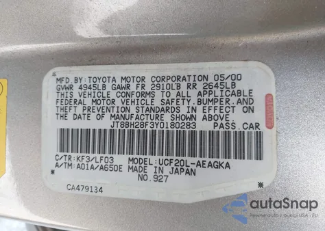 2000 Lexus Ls 400 из США, поврежденный, VIN JT8BH28F3Y0180283